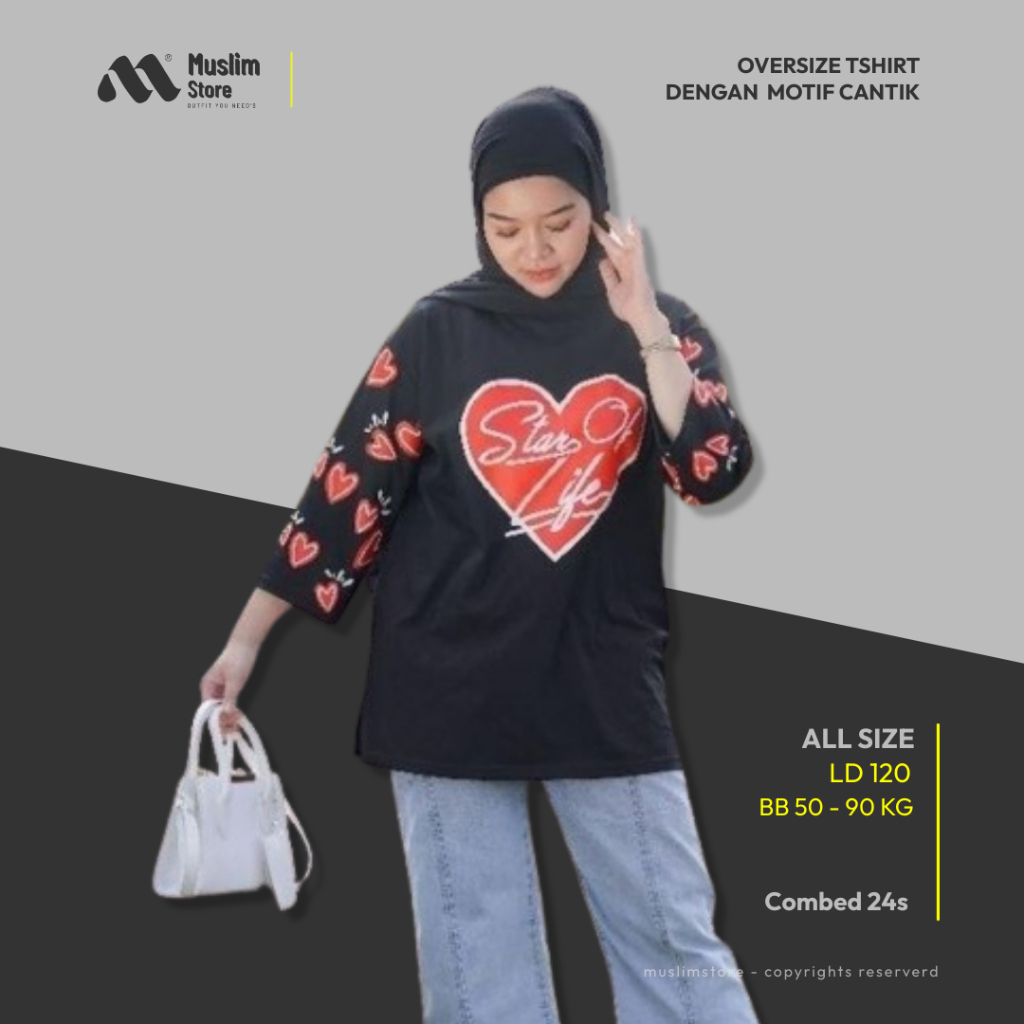 Atasan Kaos Wanita Tunik Oversize Tshirt Muslim Jumbo Hitam Combed 24s TO024 Lembut Nyaman