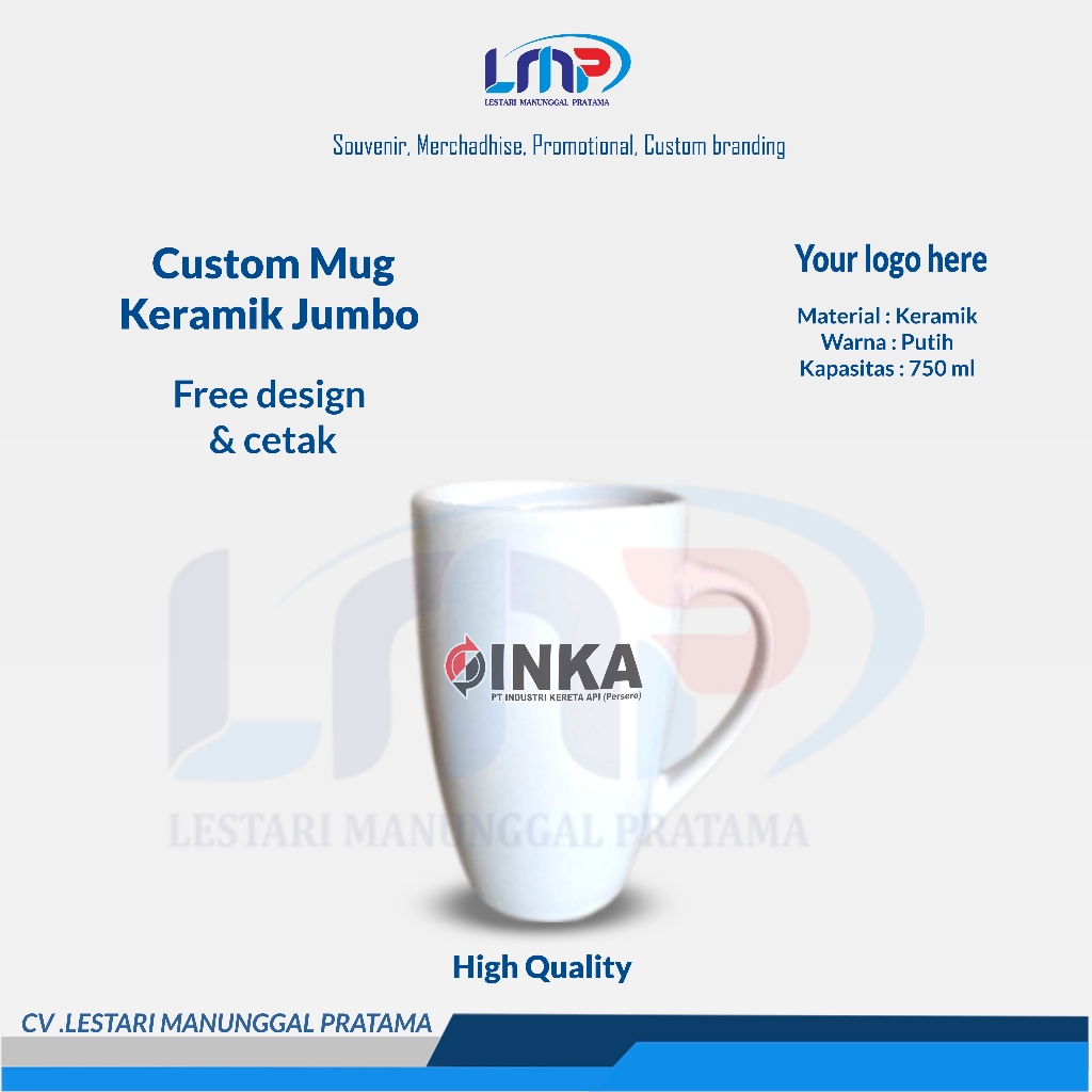 LMP LESTARI SOUVENIR - Merchandise Souvenir Custom Mug Keramik Jumbo 750 ml Code#1007 | Souvenir Mug