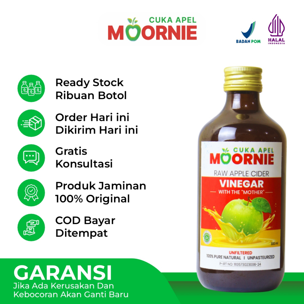 Cuka Apel Moornie Vinegar Cider Organik Untuk Diet, Wajah & Kesehatan