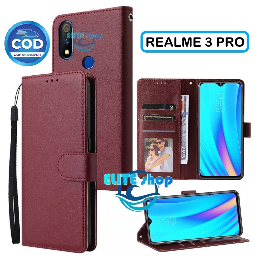 CASE REALME 3 PRO FLIP CASE PREMIUM CASING DOMPET KULIT UNTUK REALME 3 PRO