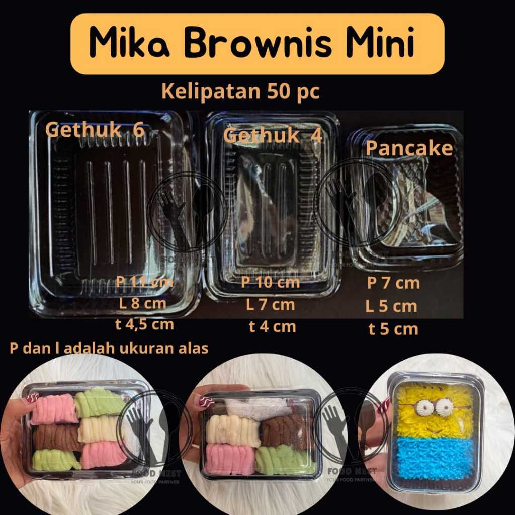 [KELIPATAN 50 PC] MIKA BROWNIES MINI KECIL / KOTAK PUDING KUE TART / KOTAK SNACK / MIKA KUE KOTAK PE
