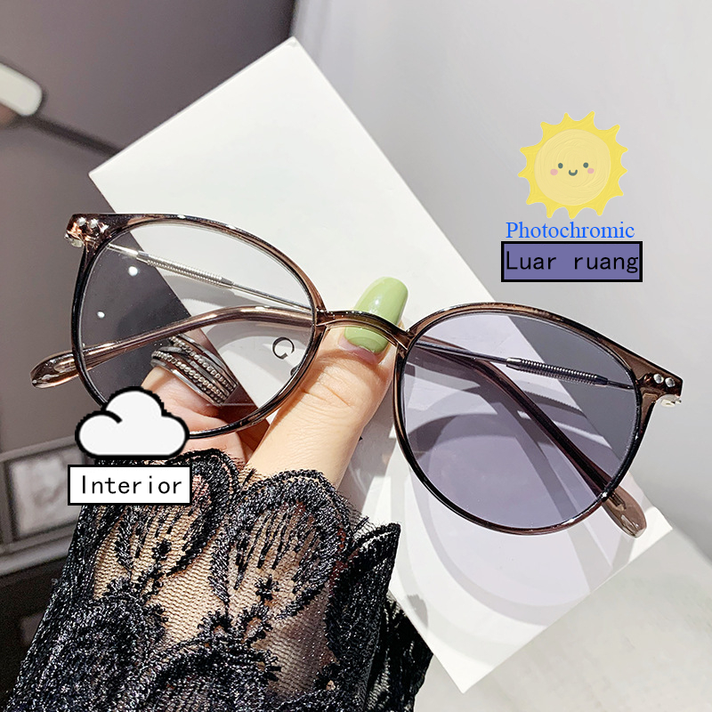 Kacamata Photochromic Minus 0 -0.25 -0.5 -0.75 -1.0 -1.25 -1.5 Wanita Pria Anti Biru Radiasi Kacamat