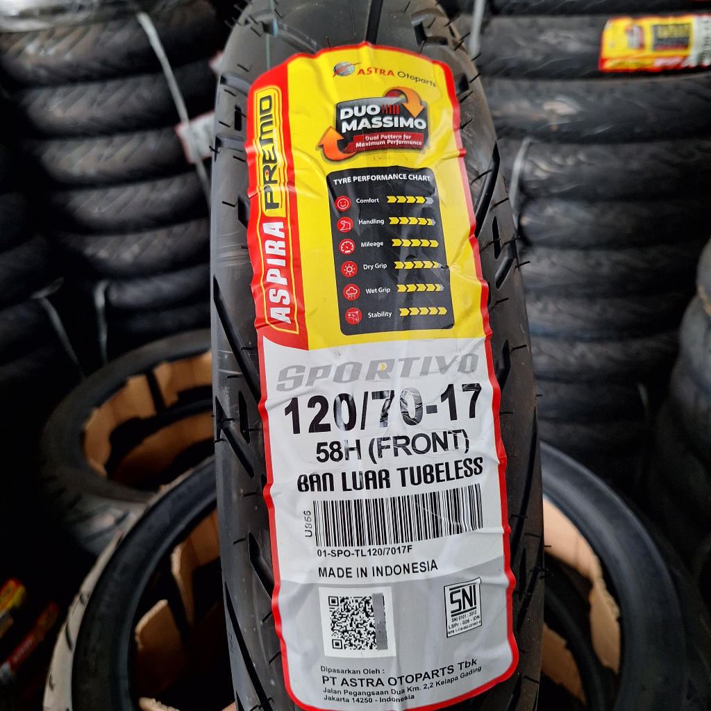 Ban Depan Aspira Premio Sportivo 120/70-17 ring 17 Tubeless untuk Ninja, CBR, XSR