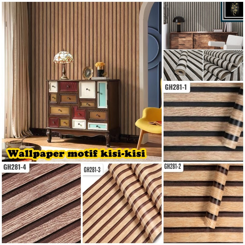 CANV Wallpaper Stiker Dinding Motif Dan Karakter Premium Size 45cm X 8M Salur Coklat CY1094 / GH281