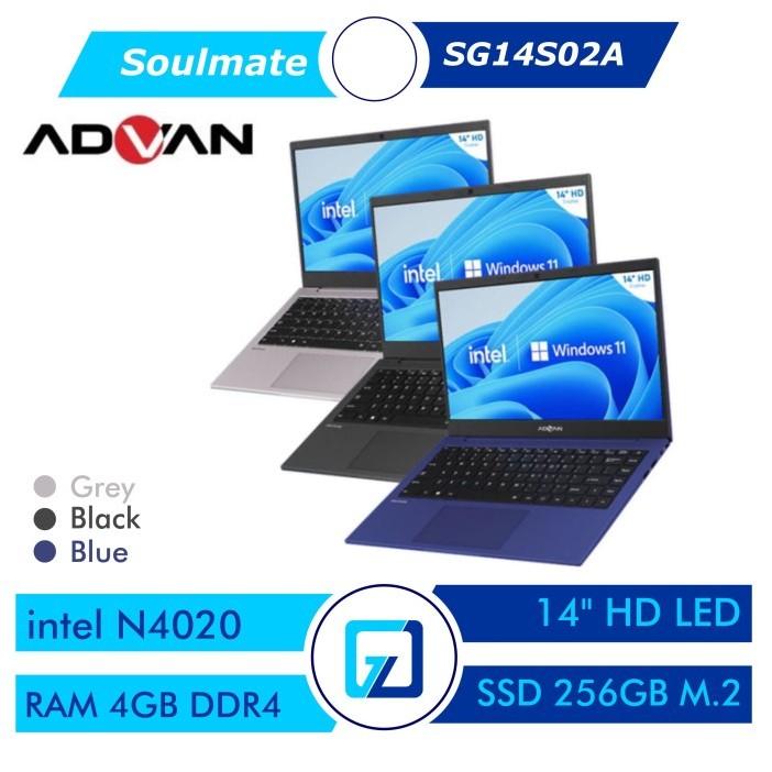 Advan Soulmate Intel Celeron N4020 Ram DDR4 4GB 128GB ssd 14" Win11 Blue & Grey