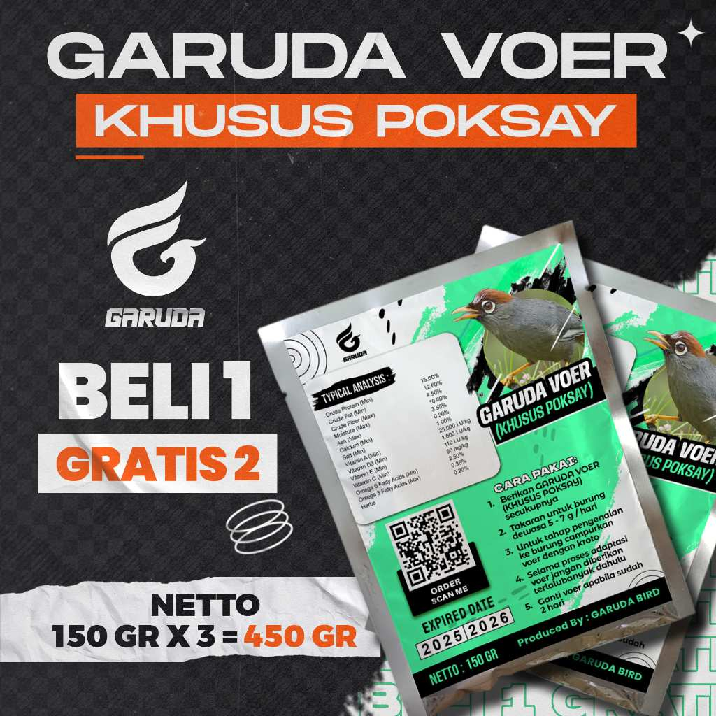 BELI 1 GRATIS 2 VOER BURUNG POKSAY | VOER HARIAN | VOER NUTRISI KOMPLIT | GARUDA VOER HARIAN KHUSUS 