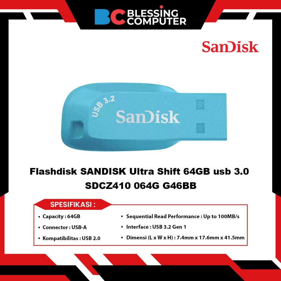 Flashdisk SANDISK Ultra Shift 64GB usb 3.0 SDCZ410 064G G46BB
