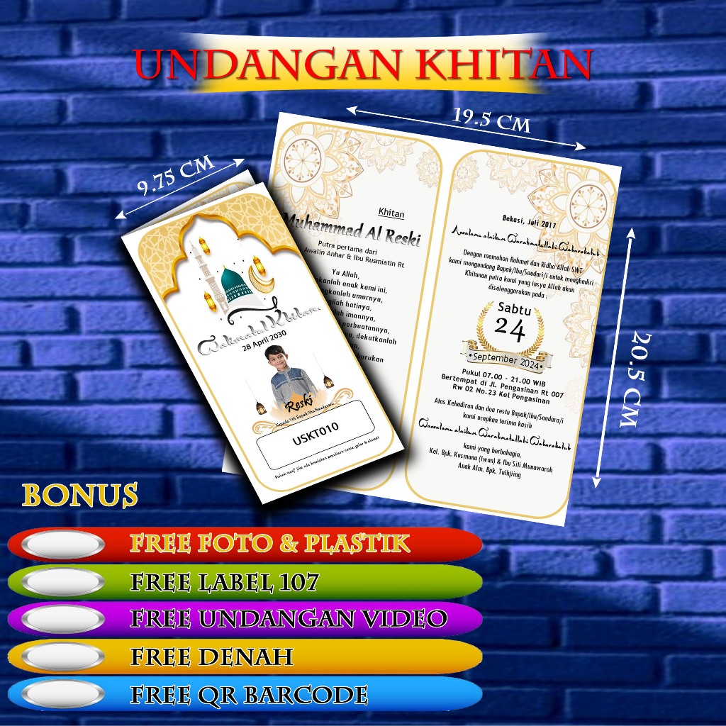 UNDANGAN KHITANAN | KHITAN UNDANGAN SUNAT | SUNATAN WEDDING CARD KARTU UCAPAN KERTAS UNDANGAN WALIMA