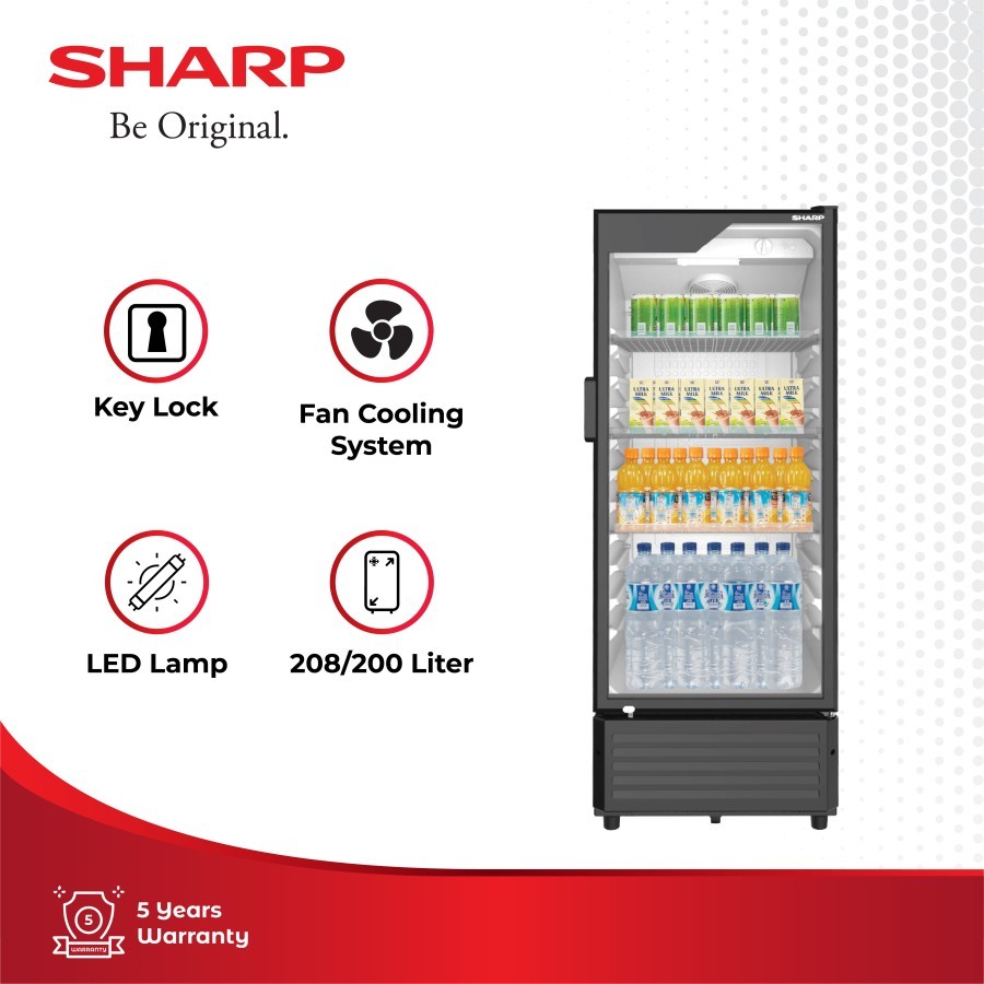Sharp Showcase SCH-210FS Anti Dew Glass Dor 210 FS Pendingin Minuman