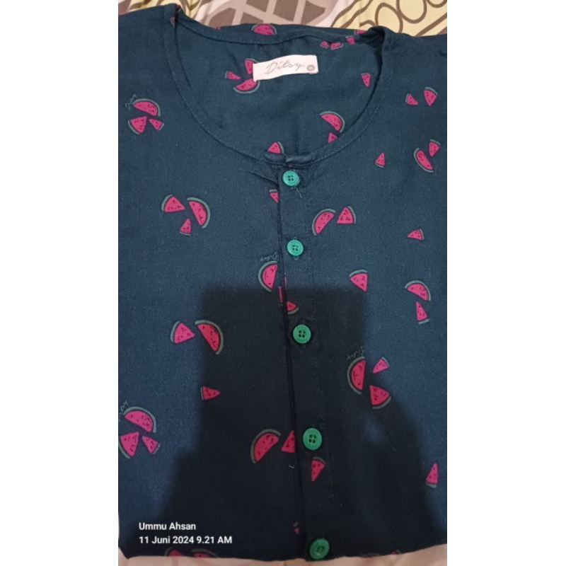 {WAJIB BACA DESKRIPSI} PRELOVED DITSY BITIKH DARK GREEN EMERALD XL NIGHTGOWN