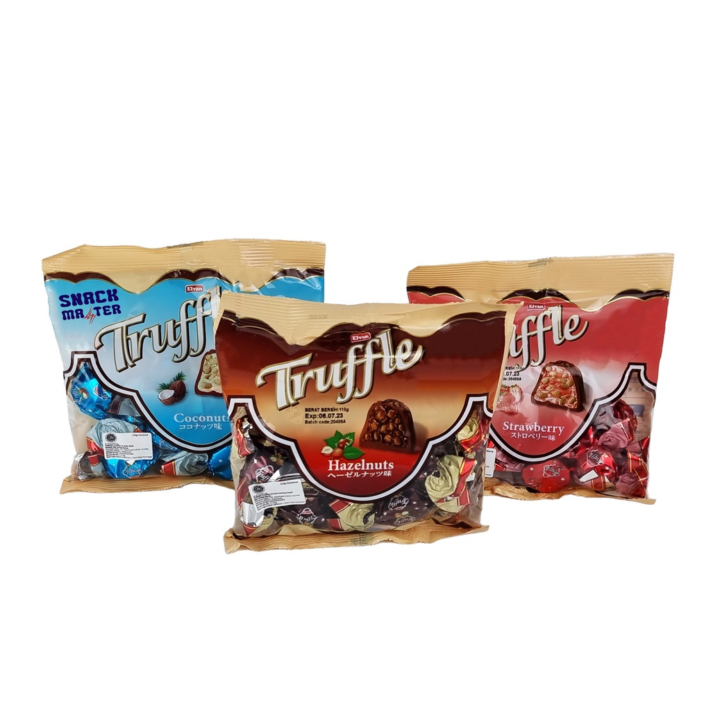 

(115gr) Elvan Truffle Coklat Turki Halal Coklat Import EXP 2025 Tiramisu Hazelnut Caramel Milk Strawberry Coconut