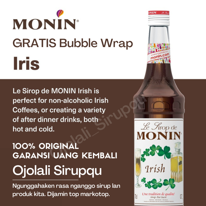 

MONIN Irish Syrup 70 CL 700 mL / Sirup / Cafe / Kedai / Kopi / Shop