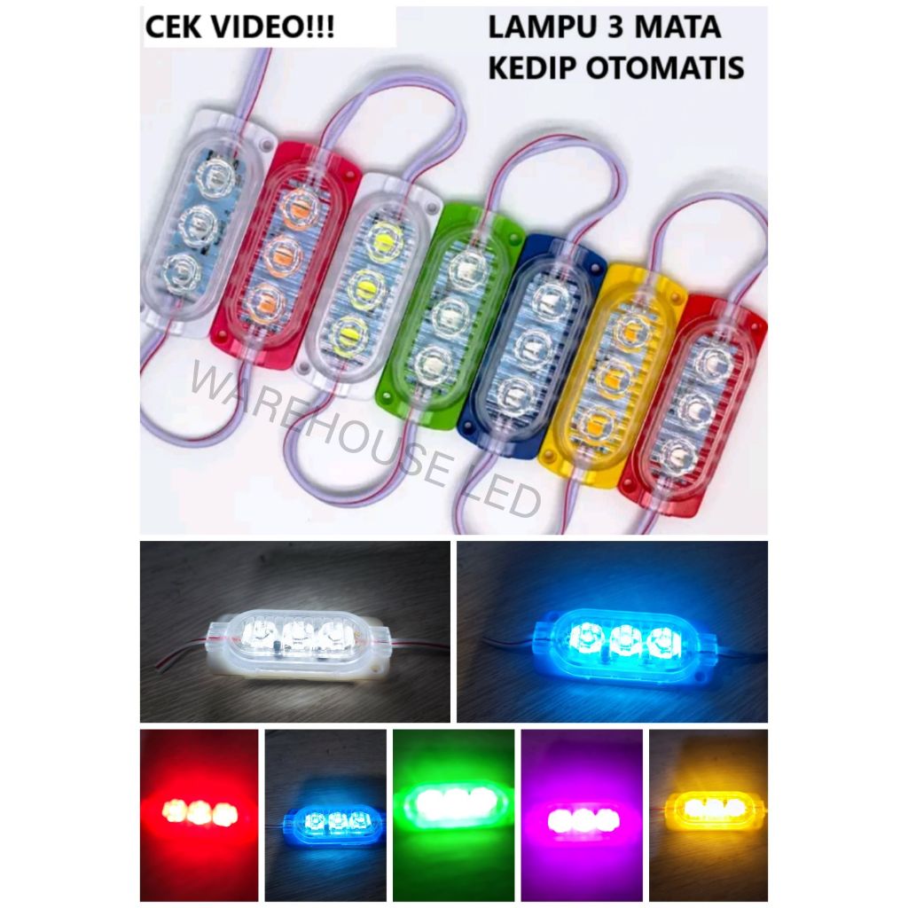 LAMPU 3 MATA KEDIP OTOMATIS ULTRASONIC 12 VOLT 24 VOLT