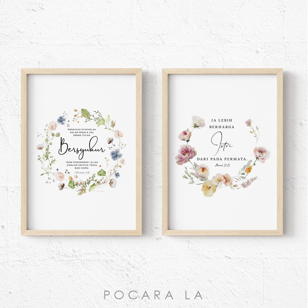 Hiasan Dinding Bingkai Poster Ayat Alkitab Bermotif Bunga Dekorasi Motivasi Kristen