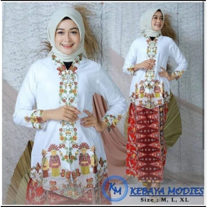 Setelan Kebaya Dewasa Encim Betawi Motif Ondel Ondel / Kebaya Betawi / Kebaya Katun Ondel / Kebaya T