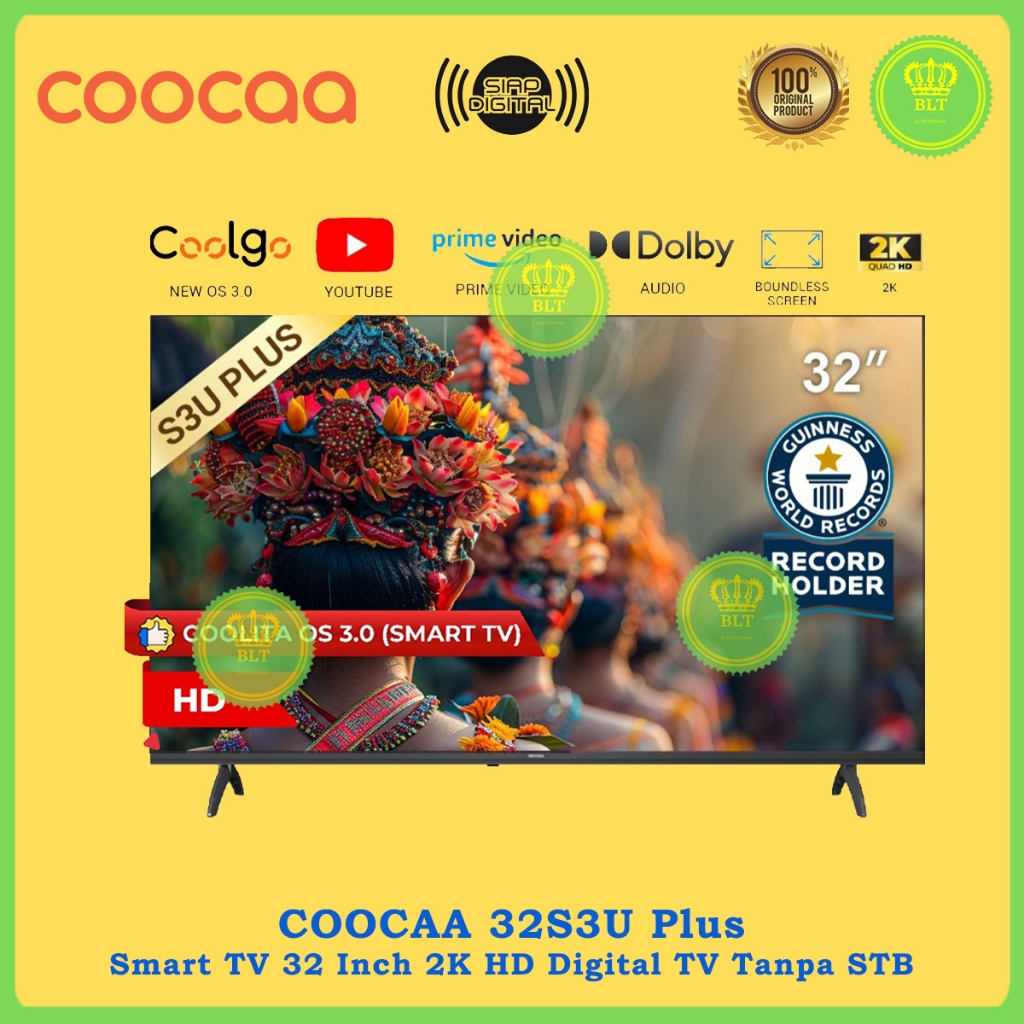 COOCAA 32S3U Plus Smart LED TV 32 Inch Digital DVB-T2 WiFi Dolby Audio