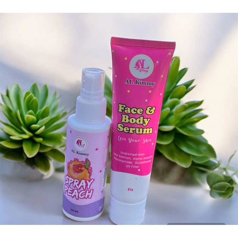 Face & body serum love your skin 100gr, spray peach 100ml by Al Kimmy beauty