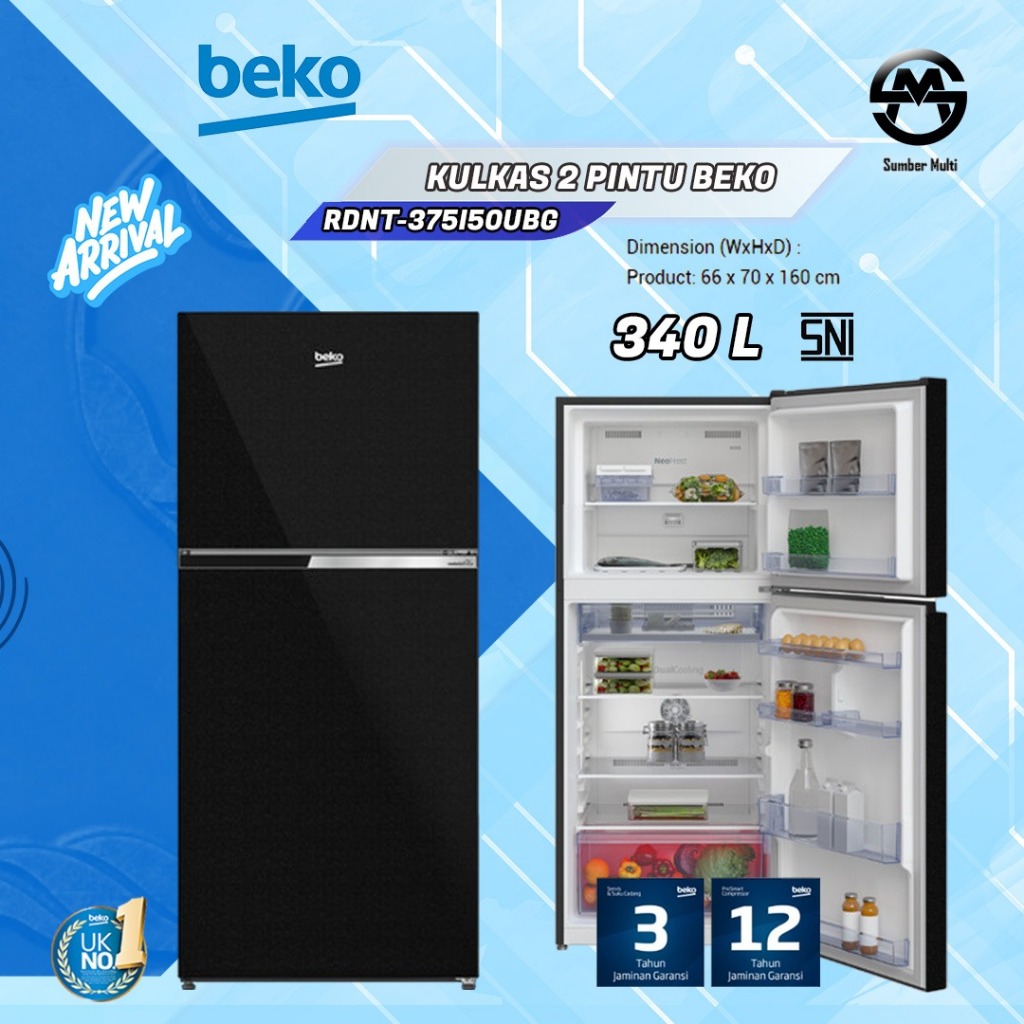 Beko Kulkas 2 Pintu INVERTER RDNT375I50UBG - 340 Liter