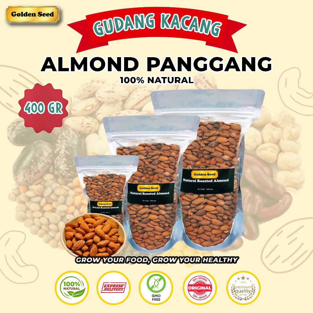 

KACANG ALMOND PANGGANG 400 GRAM / ROASTED ALMOND 400 GR / ALMOND BLUE DIAMOND / KACANG ALMOND ROASTED PREMIUM