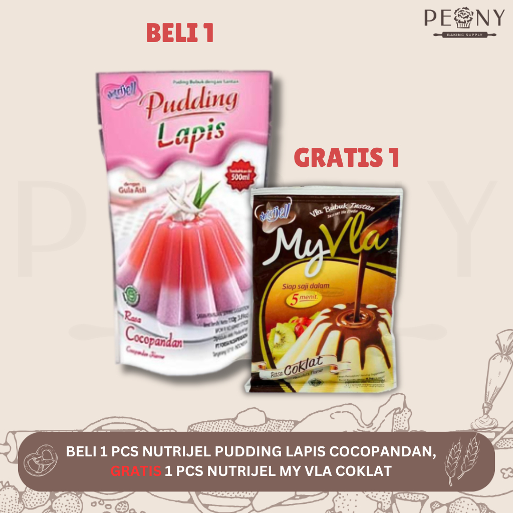 

PROMO NUTRIJEL PUDDING LAPIS COCOPANDAN 110 GRAM FREE MY VLA COKLAT 60 GRAM / PROMO PUDING / PUDING SUSU