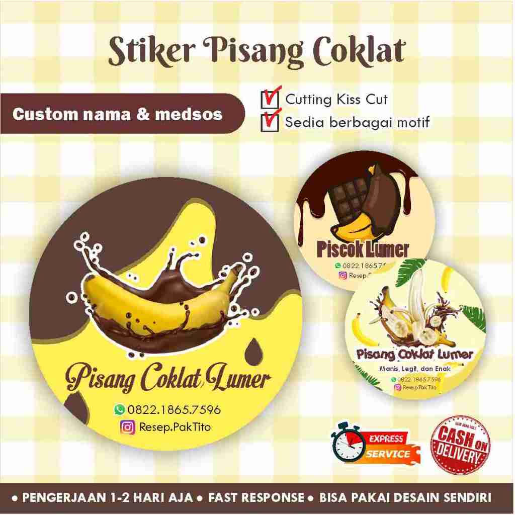 

[170 pcs] Stiker pisang coklat Cromo bulat / banana / Label kemasan makanan minuman
