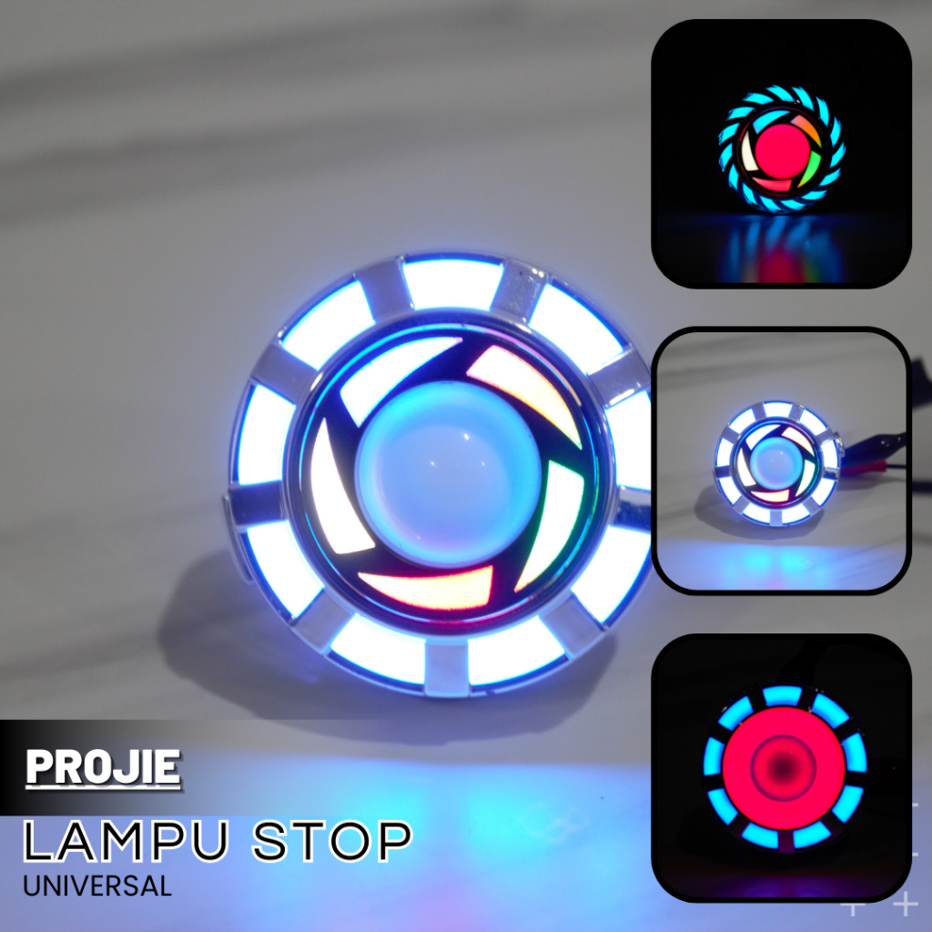 LAMPU STOP BELAKANG REM XCASE MODEL PROJIE MINI RAINBOW SABIT ARUS AC DC UNIVERSAL SEMUA MOTOR MIO B