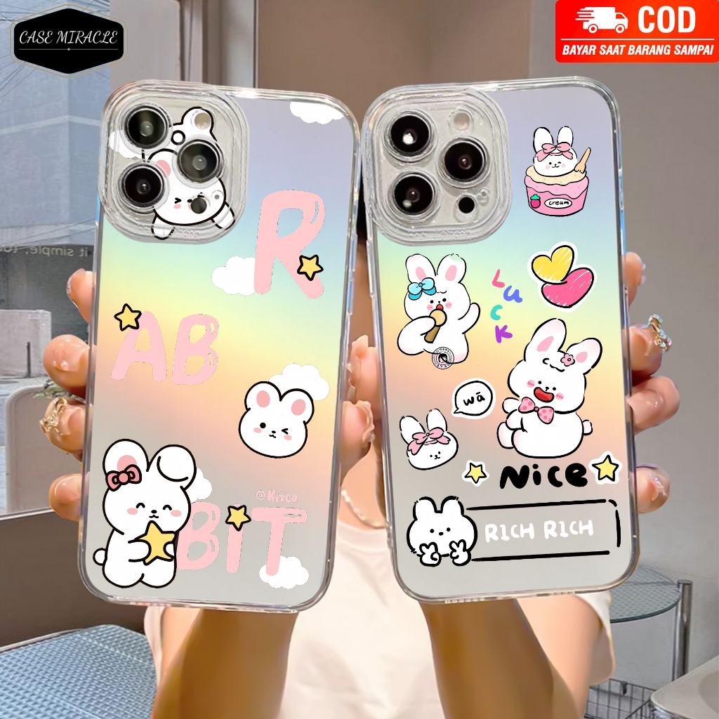 Case Hologram Samsung A14 A24 A34 A54 A22 M22 M32 A15 A25 A35 A55 Motif ( 3D RABBIT NICE ) Softcase 