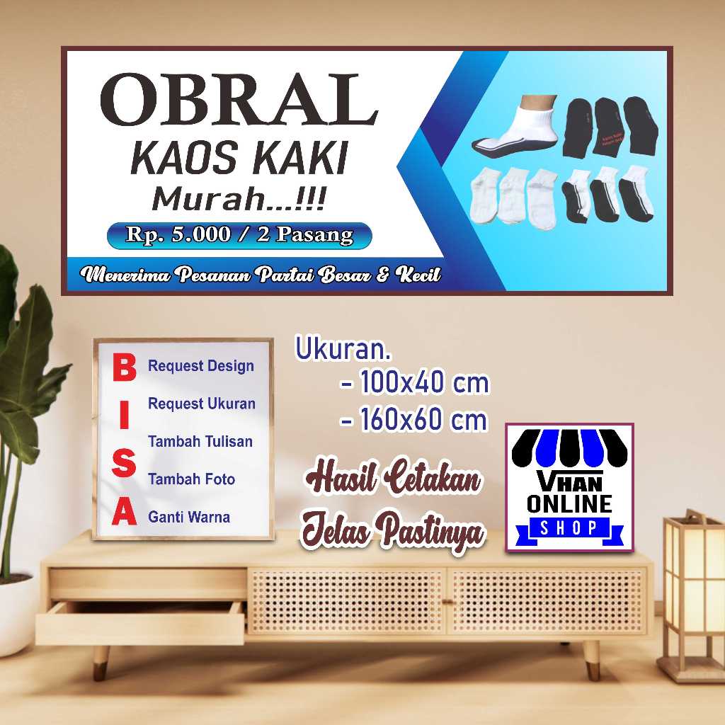 Custom Banner Spanduk MMT Toko Kaos Kaki Atau Aksesoris Sekolah