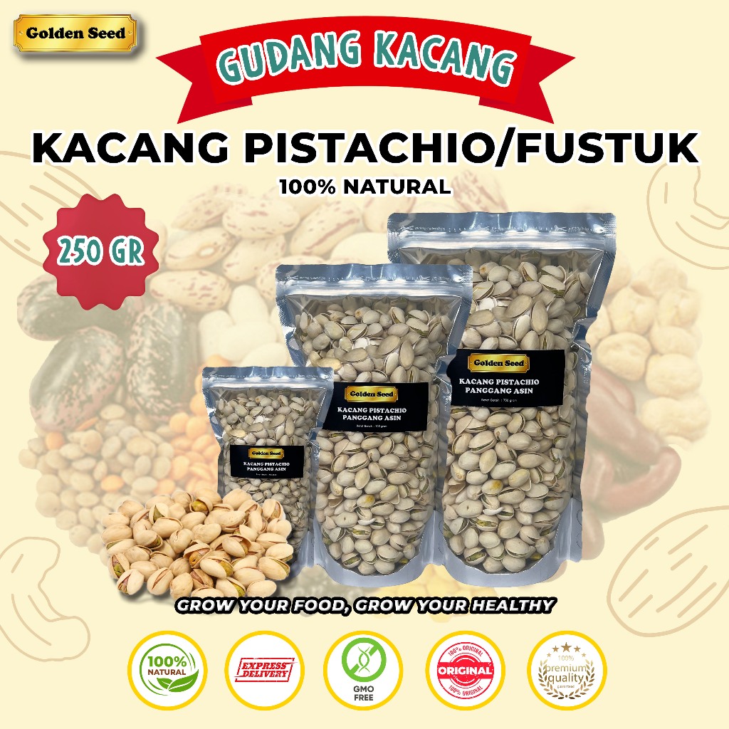 

KACANG FUSTUK / KACANG PISTACHIO 250 GR / PISTACHIO PANGGANG ASIN / ROASTED SALTED PISTACHIO / PREMIUM KHAS ARAB 250GR