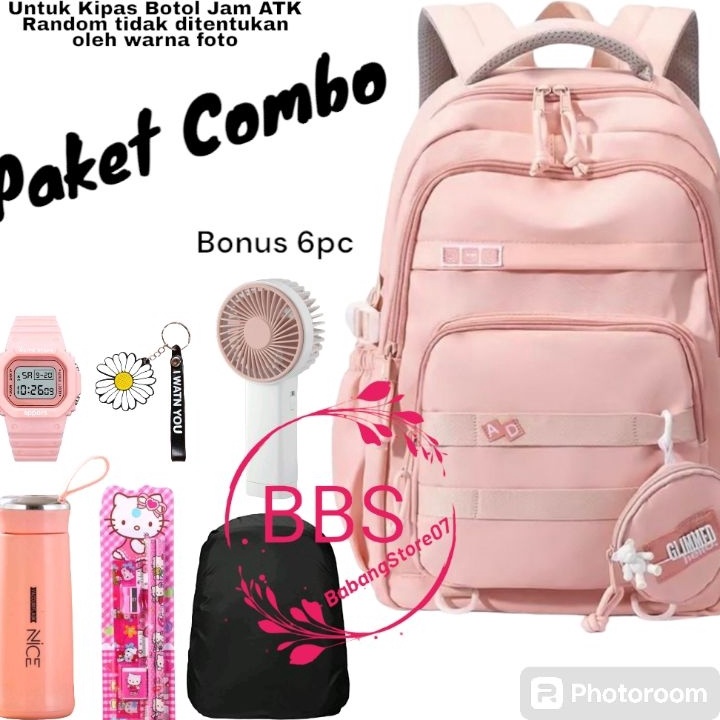 Terbaik Tas Sekolah Perempuan Combo Tas Polos Lengkap Bonusnya Ransel sekolah Anak Perempuan SD SMP
