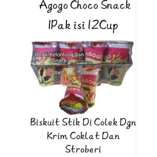 

AGOGO Biskuit Stick Krim Colek Cokelat Stroberi 1 Pak isi 12 Pcs