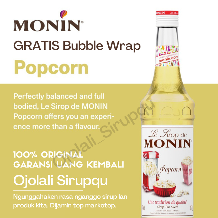 

MONIN Popcorn Syrup 70 CL 700 mL / Sirup / Cafe / Kedai / Kopi / Shop