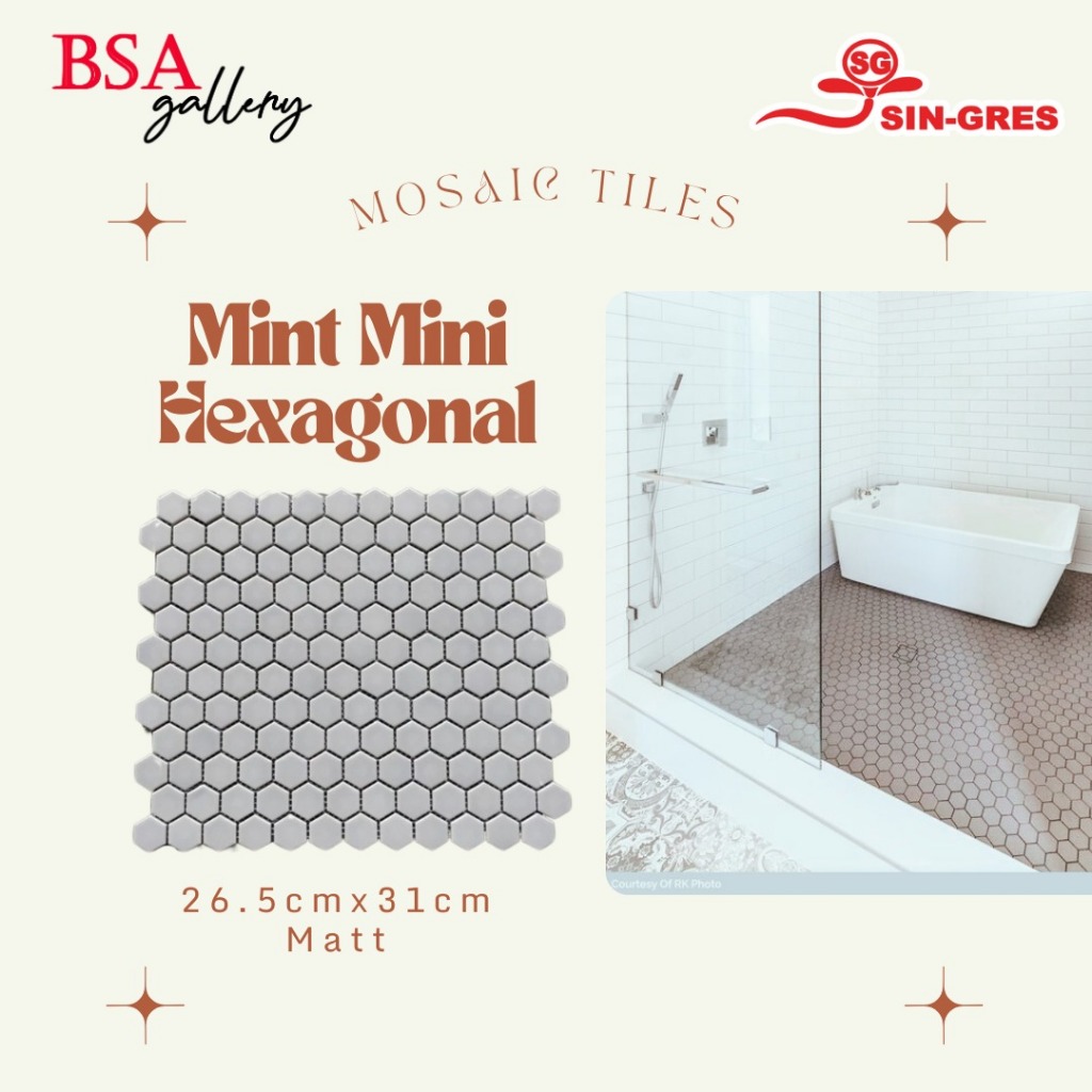 MOSAIC TILE HEXAGONAL MINI ABU ABU / MOSAIC HEXAGON MINI / KERAMIK MOSAIC DINDING LANTAI / MOZAIK