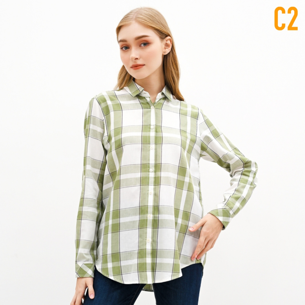 C2 Forgen Green Casual Kemeja Wanita