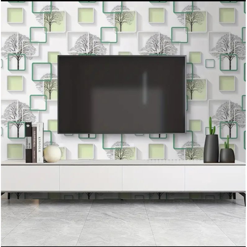 WALLPAPER STIKER DINDING KOTAK HIJAU 3D