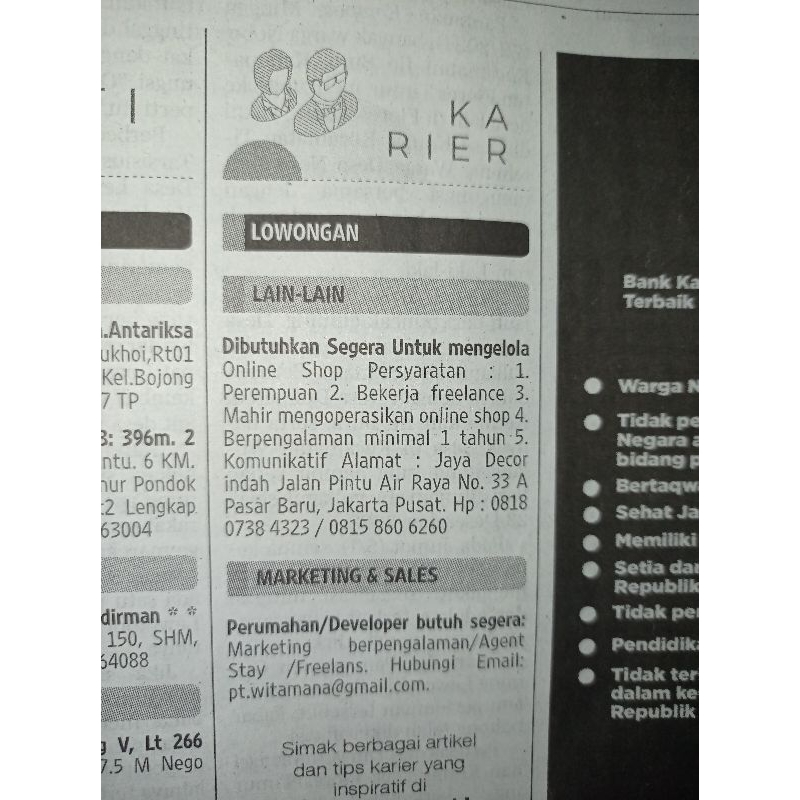 Koran lowongan pekerjaan B.indonesia