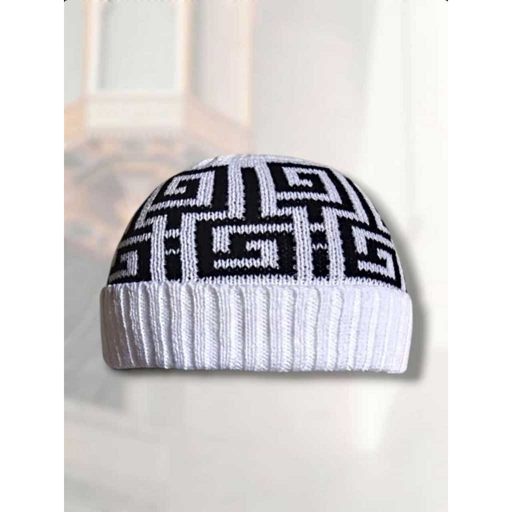 Peci Rajut Kupluk Motif Aceh Model Short Beanie Hat ,Ukuran Dewasa