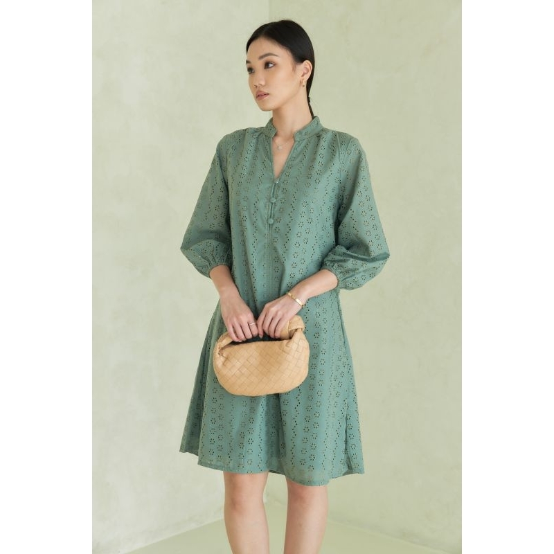 Nadine Eyelet Dress / Dress bordir premium wanita / Dress formal dan casual wanita kekinian