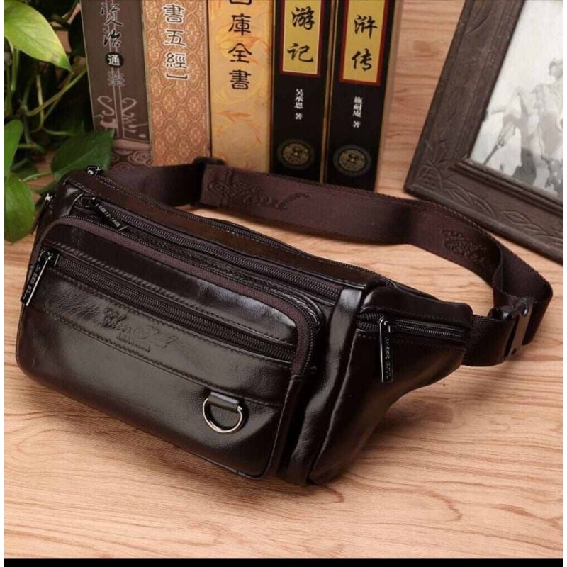 Slingbag Pria Kulit Asli Import Tas Pinggang Kulit Sapi Tas Selempang dada