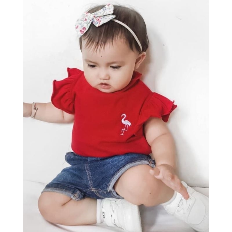 RIB TOP FLAMINGGO & DAISY // ATASAN ANAK PEREMPUAN || Kaos turtle neck rib // atasan rajut kaos atas