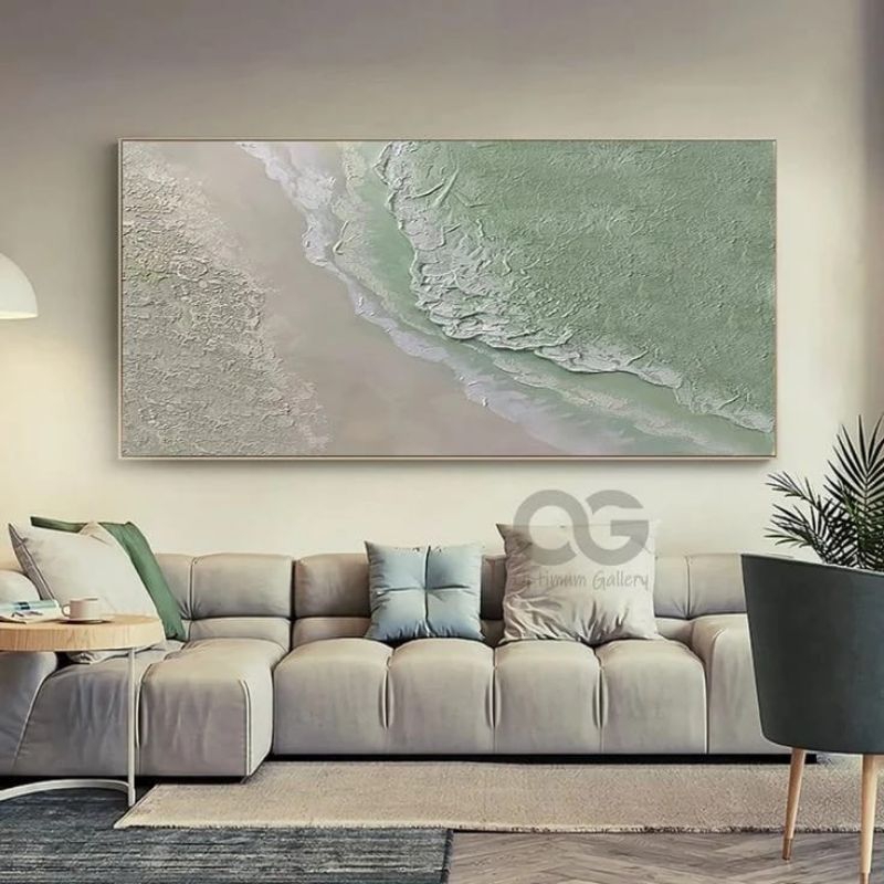 Hiasan Dinding Ruang Tamu Lukisan Pemandangan ombak laut teksture Art Classic Modern Aesthetic Biru 
