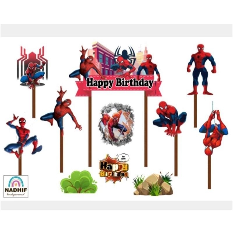 [Whispers] topper kue Spiderman,hiasan kue ulang tahun Spiderman,topper karakter Spiderman