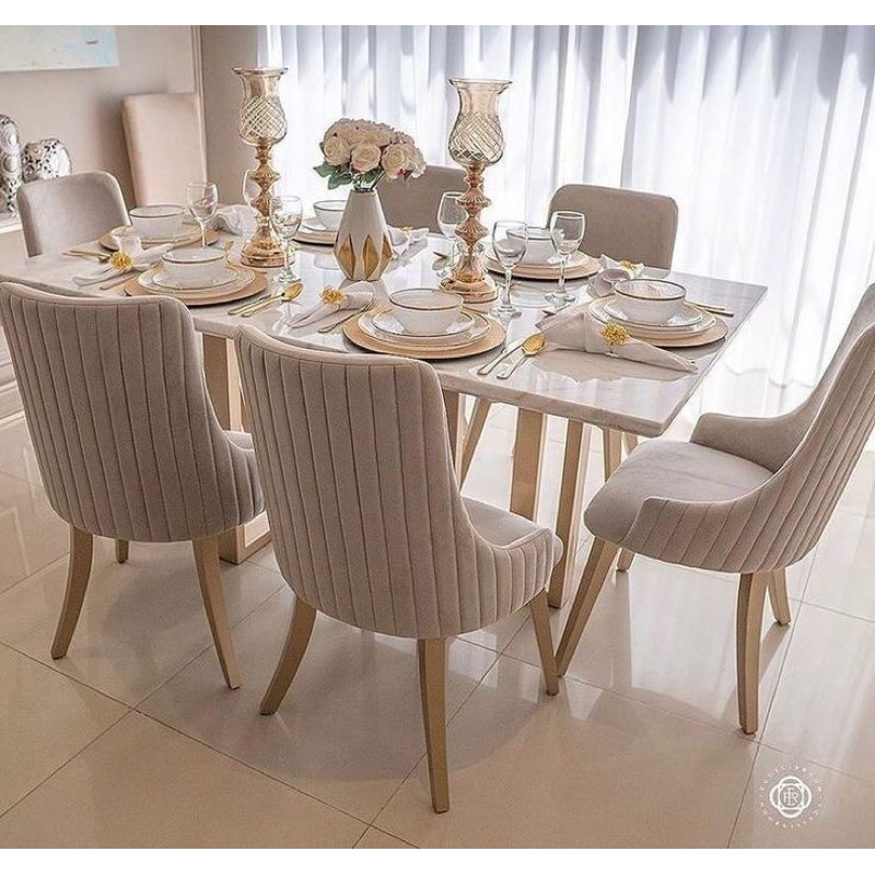 Meja makan kursi 6 / meja makan marmer / Set meja makan marmer