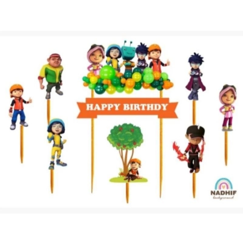 [Whispers] topper kue Boboiboy,hiasan kue ulang tahun Boboiboy,topper karakter Boboiboy