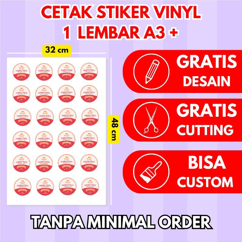 

CETAK STIKER VINYL A3+ ANTI AIR LABEL OLSHOP MAKANAN MINUMAN KEMASAN MURAH + CUTTING