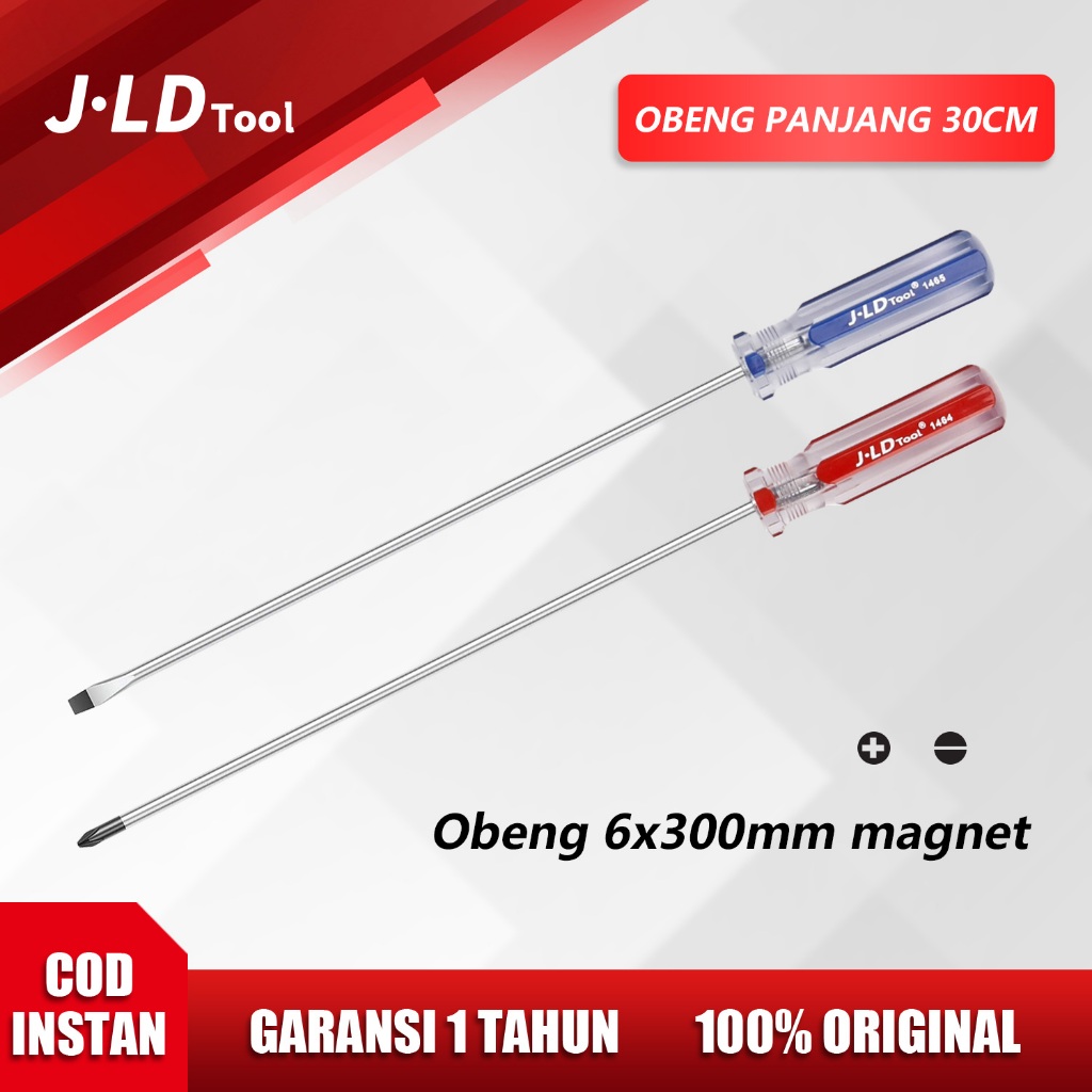 JLD Obeng panjang 30cm magnet Obeng S2 6x300mm Plus Minus