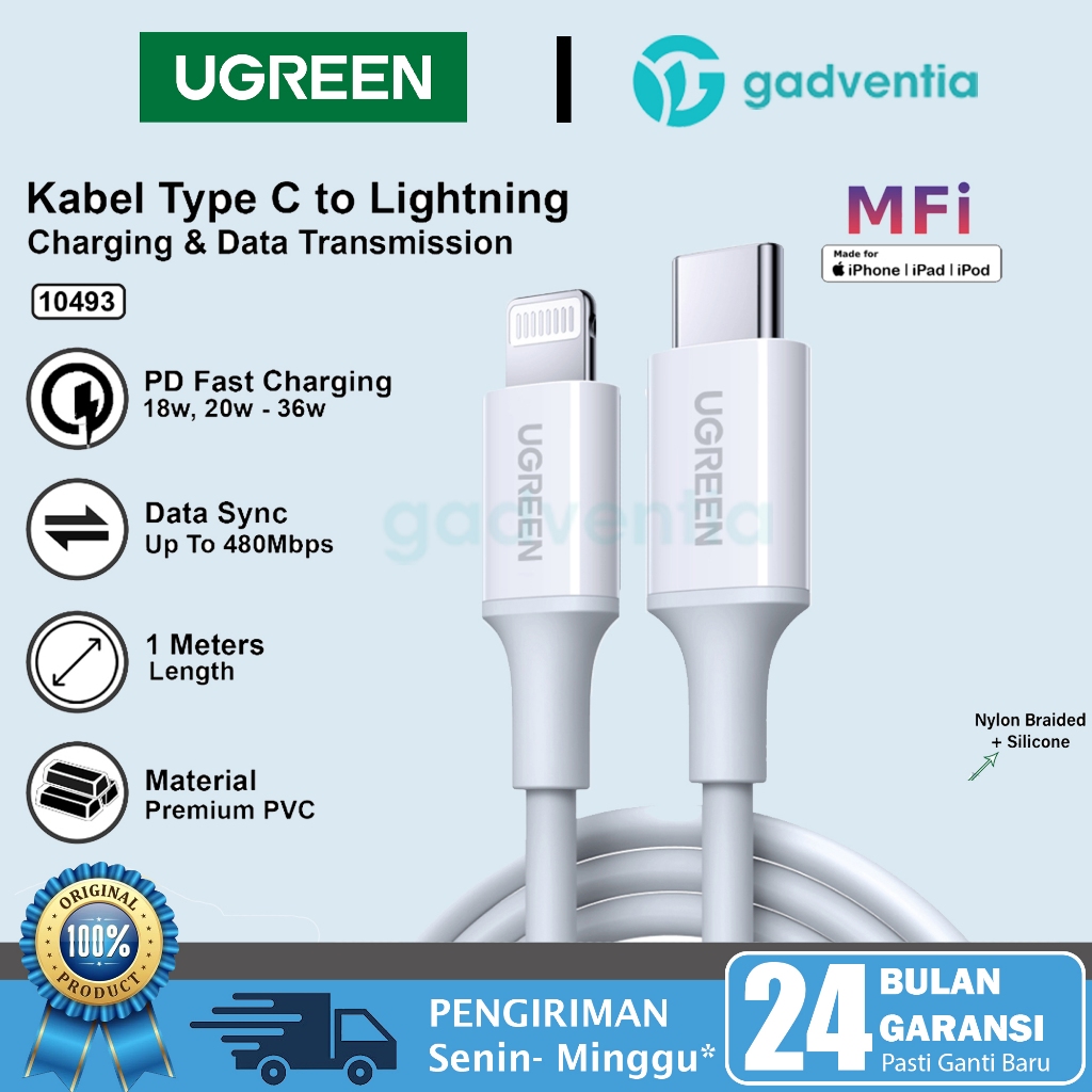 UGREEN Kabel Charger Data For iPhone 14 13 12 11 XR XS X Pro Max Type C to Lightning Mfi Fast Chargi