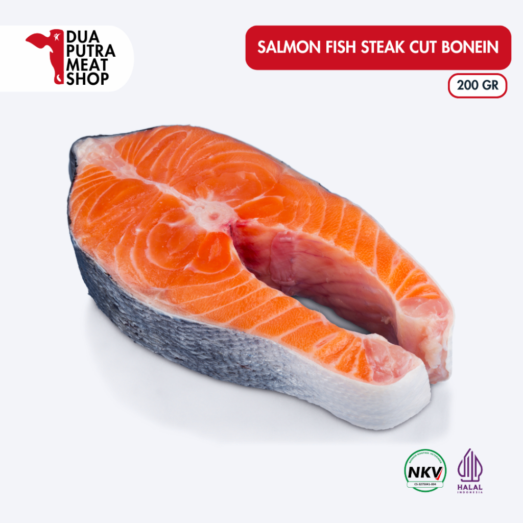 

Ikan Salmon Steak Cut Bonein 200gr | Salmon Frozen Premium | Kualitas Tinggi