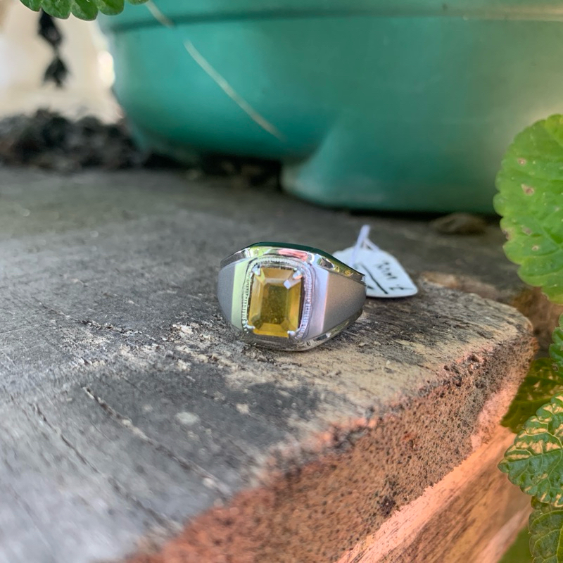 Cincin Batu Yakut Yellow Saphire Natural Memo Ring Monel Doff Elegan Minimalis
