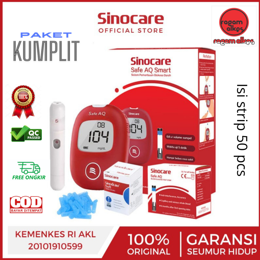 Alat cek gula darah Sinocare Safe AQ Smart/alat cek gula darah kumplit/alat cek gula darah lengkap